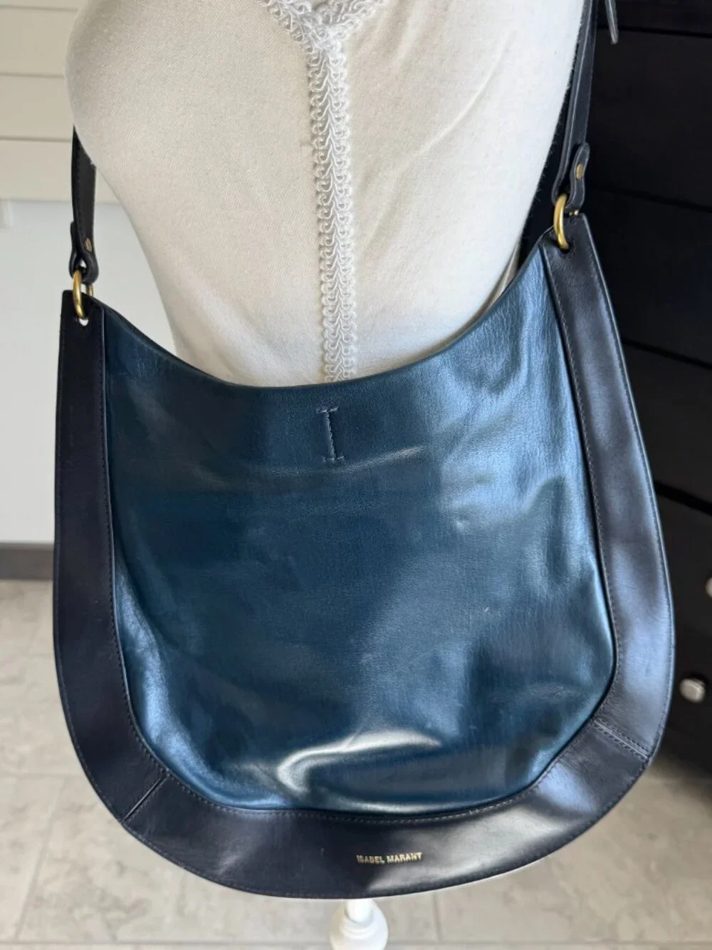 Isabel Marant Moskan Leather Shoulder Bag (Blue)